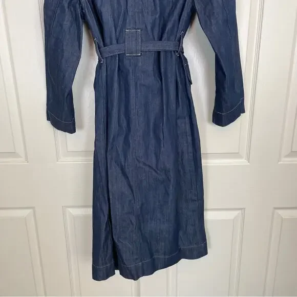 Banana Republic Dark Denim Long Trench Coat Dark Rinse Modern Classic NWT Sz S - Picture 9 of 11